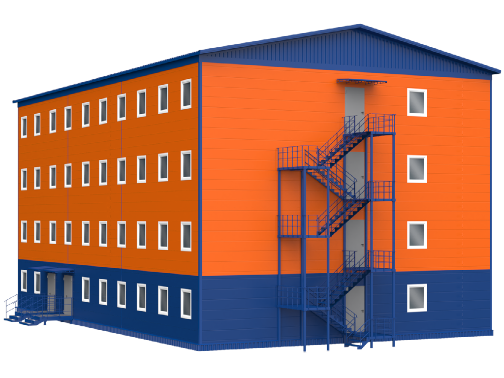 Модульные здания с общей рамой перекрытия до четырех этажей